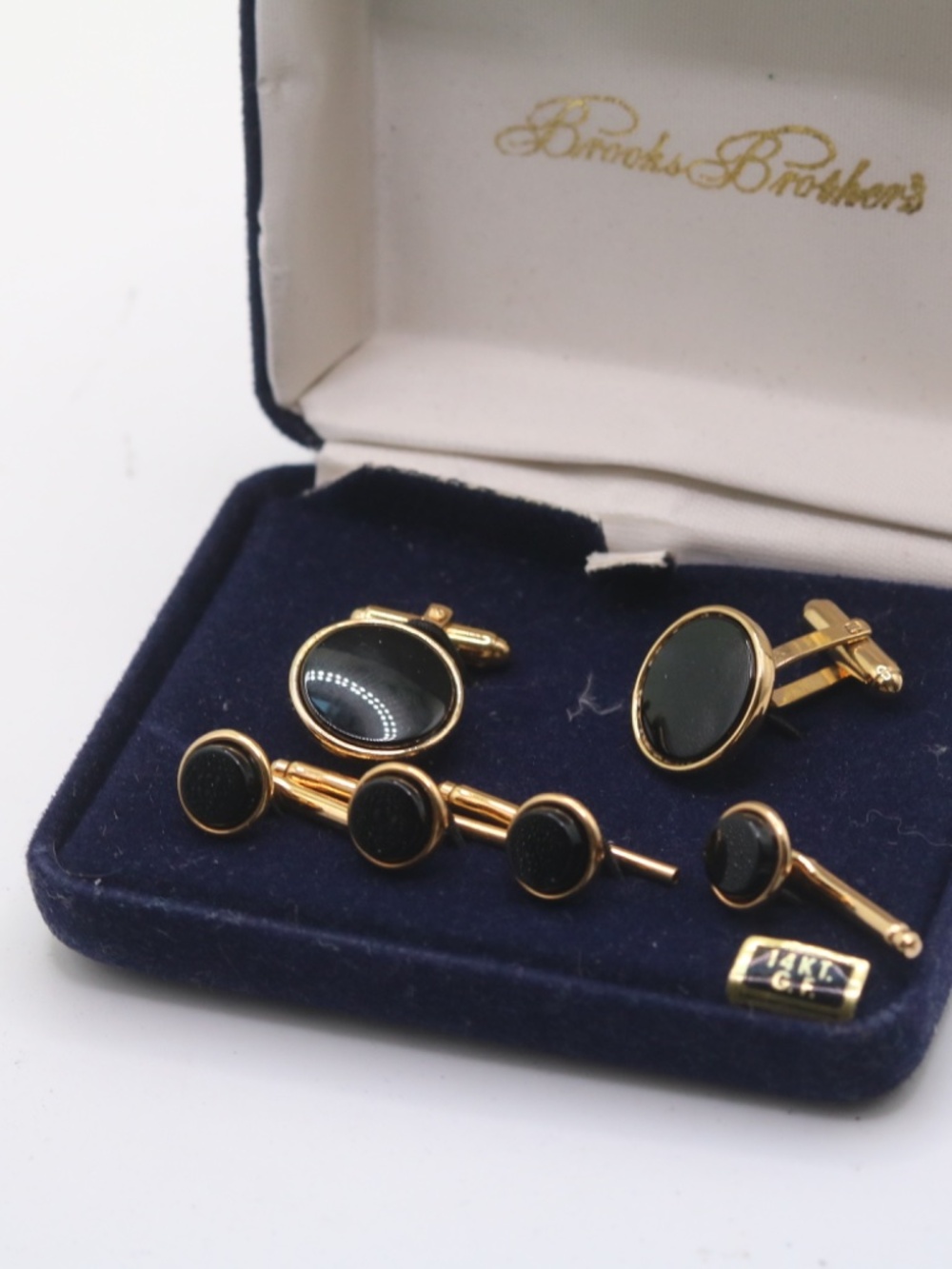 Brooks Brothers 14k Genuine Onyx Cufflinks Stud Set